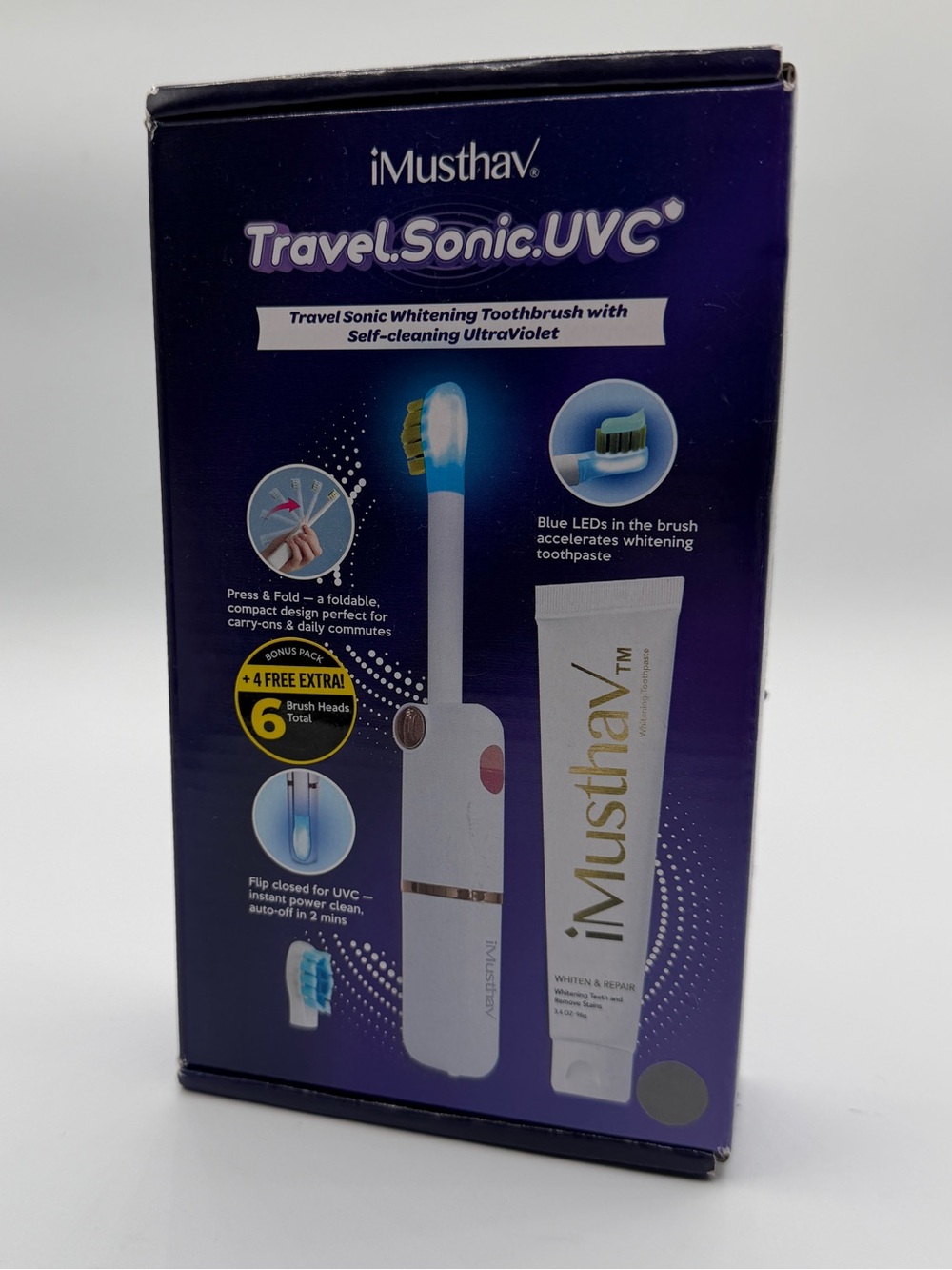 NEW i.must.hav travel.sonic.uvc toothbrush whitening with ultraviolet light
